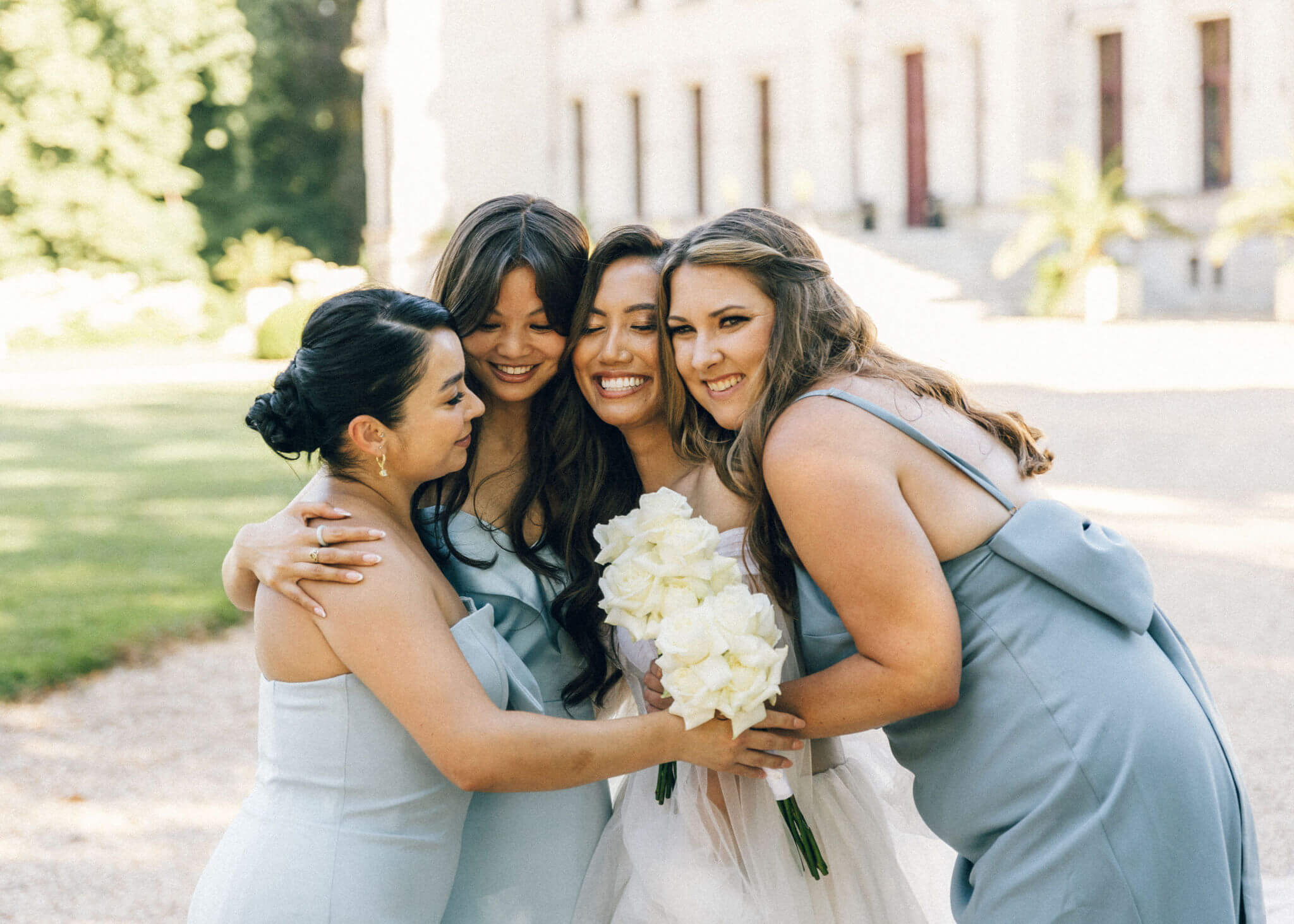 bride and bridesmaid at French wedding venue