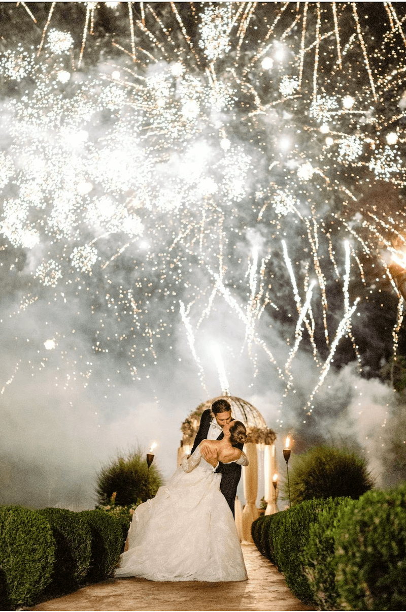 Spectacular fireworks at a vogue wedding held at chateau challain