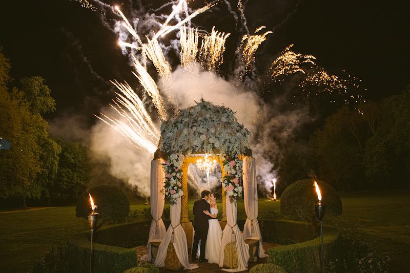 fireworks display at a french castle wedding